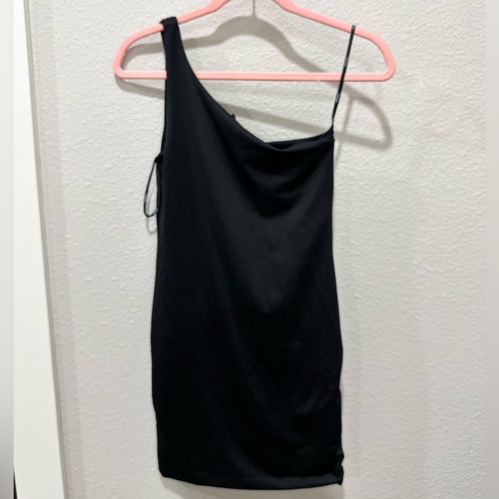 Forever 21 NWT Black Contour Sculpt One-Shoulder Mini Jersey Dress Sz M - Picture 5 of 6